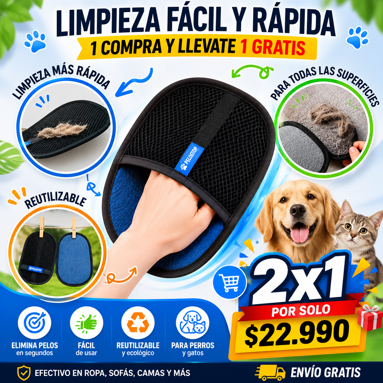 PeloStop - Guante Atrapa Pelos 2x1