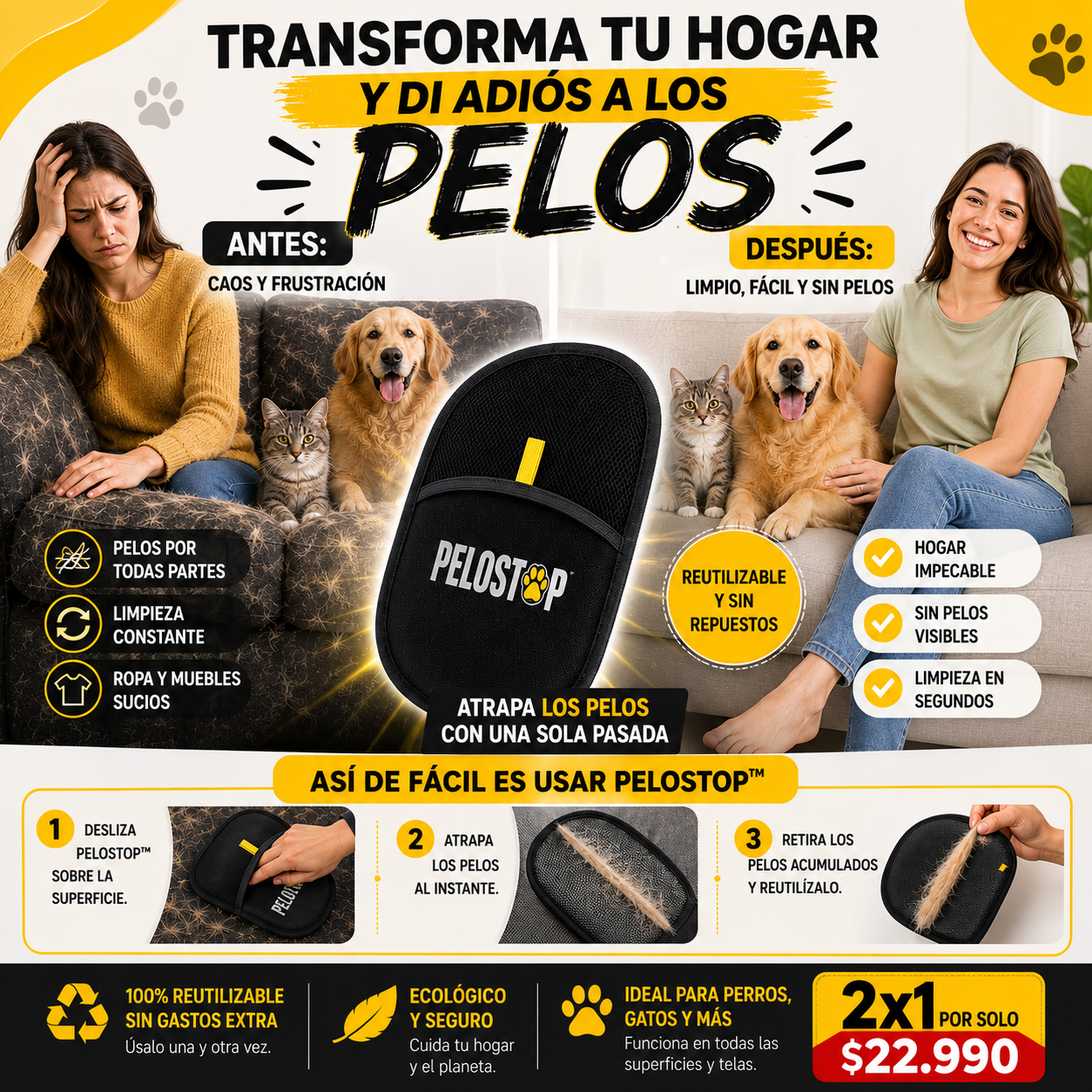 PeloStop - Guante Atrapa Pelos 2x1